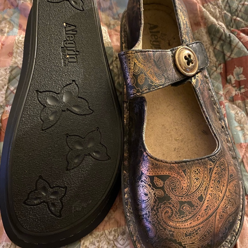 Alegria Black and Gold Paisley Mary Jane Shoes